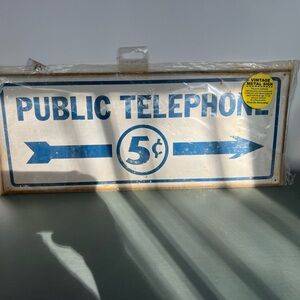 Vintage Public Telephone Metal Sign